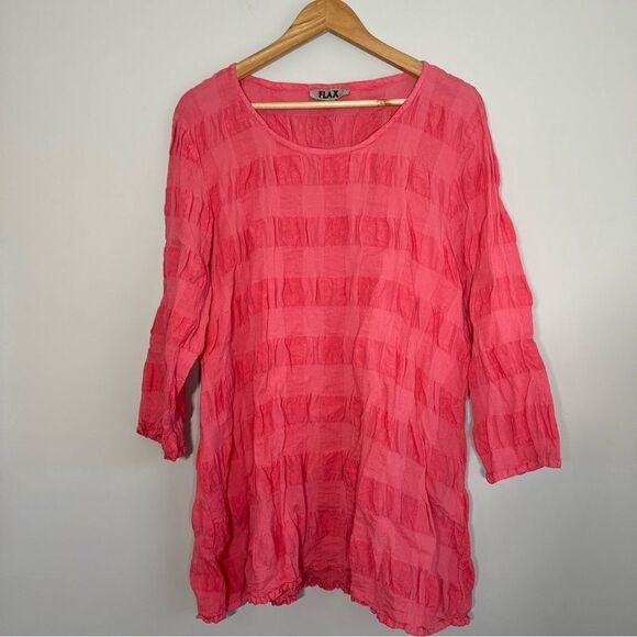 Flax Tops - Flax Womens Textured Ruffle Linen Cotton Tunic Top Size Medium